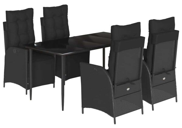 VidaXL 5 részes fekete polyrattan kerti étkezőgarnitúra párnákkal