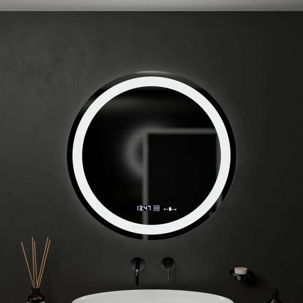Celeste MotionGlow Marcello Kerek LED Tükör, 60cm, Páramentesítő Rendszer, Óra és Hőmérő, Szabályozható Fényerő