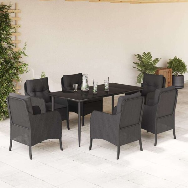 VidaXL 7 részes fekete polyrattan kerti étkezőgarnitúra párnával