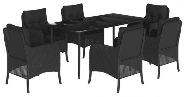 VidaXL 7 részes fekete polyrattan kerti étkezőgarnitúra párnával