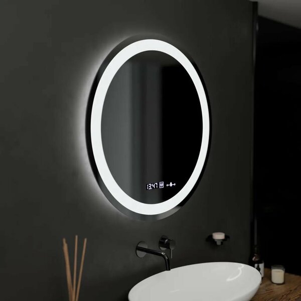 Celeste MotionGlow Marcello Kerek LED Tükör, 60cm, Páramentesítő Rendszer, Óra és Hőmérő, Szabályozható Fényerő