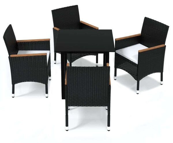 VidaXL - 5 részes Kerti Étkezőgarnitúra - Polyrattan - Fekete