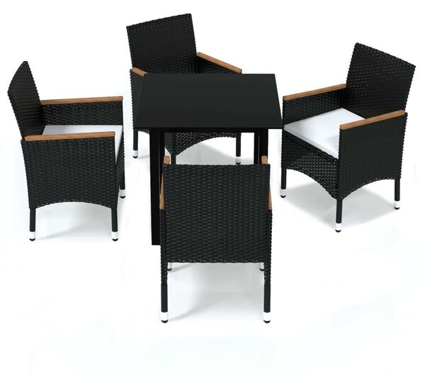 VidaXL - 5 részes Kerti Étkezőgarnitúra - Polyrattan - Fekete