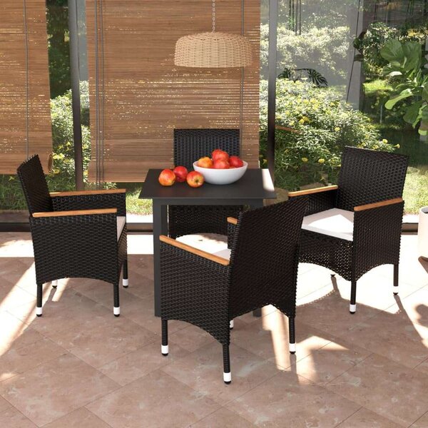 VidaXL - 5 részes Kerti Étkezőgarnitúra - Polyrattan - Fekete