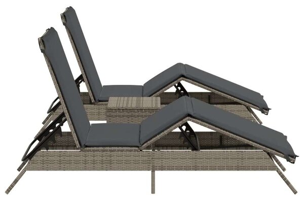 VidaXL Napozóágy Szett - 2 db Szürke Polyrattan