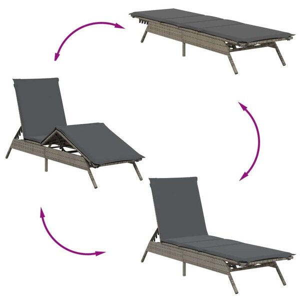 VidaXL Napozóágy Szett - 2 db Szürke Polyrattan