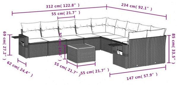VidaXL Polyrattan Kerti Ülőgarnitúra - 11 részes - Bézs
