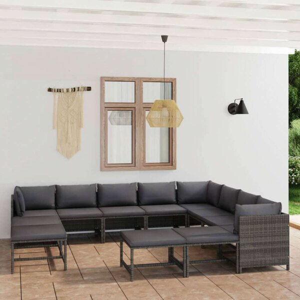 VidaXL Polyrattan Kerti Ülőgarnitúra - 12 részes - Szürke