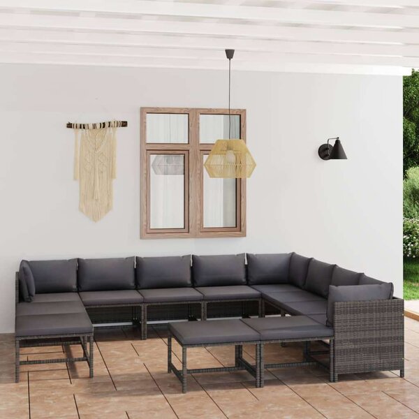 VidaXL Polyrattan Kerti Ülőgarnitúra - 12 részes - Szürke