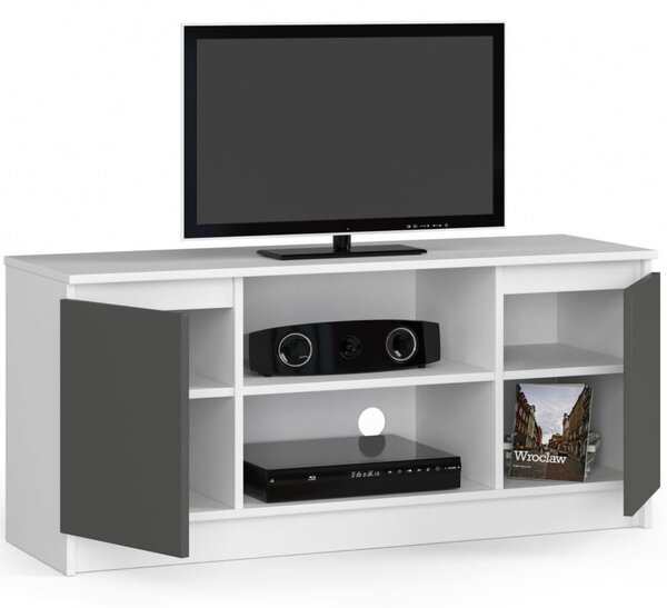 TV szekrény, 2 ajtós, középső polccal, 120x40x55 cm, média tárolásra, fehér és szürke