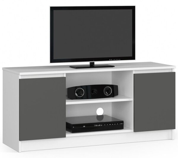 TV szekrény, 2 ajtós, középső polccal, 120x40x55 cm, média tárolásra, fehér és szürke