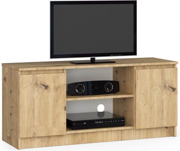 PAL TV szekrény 2 ajtóval és középső polccal, 120x40x55 cm, natúr design, artisan tölgy