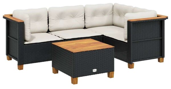 VidaXL 5 részes fekete polyrattan kerti kanapészett párnákkal