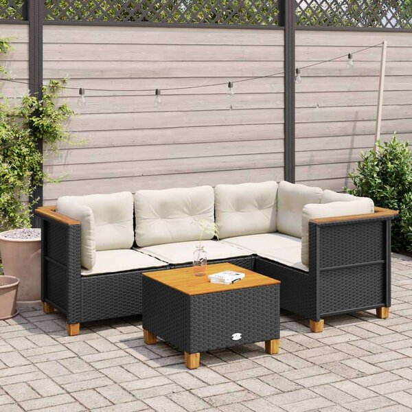 VidaXL 5 részes fekete polyrattan kerti kanapészett párnákkal