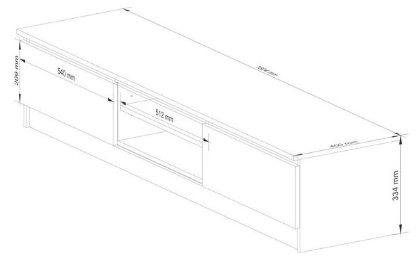 TV szekrény, forgácslap, 2 ajtós, központi média polcokkal, 160x40x33 cm, elegáns design, artisan tölgy szürke