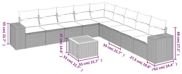 VidaXL Polyrattan Kerti Ülőgarnitúra - 10 részes - Bézs
