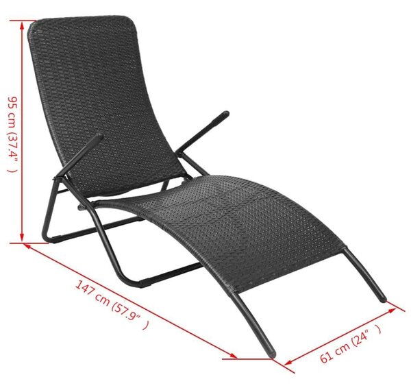 VidaXL Napozóágy - Összecsukható - Polyrattan - Fekete