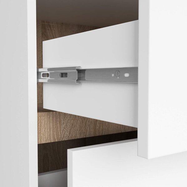Függőleges fürdőszobai polc, 2 fiókkal, 16 mm-es laminált faforgácsból, 90x46x60 cm, fehér és sonoma tölgy színben
