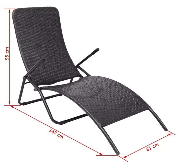 VidaXL Napozóágy - Összecsukható - Polyrattan - Fekete