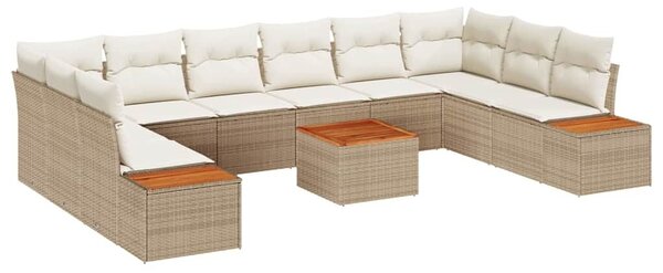 VidaXL Kerti Kanapé Szett párnával 10 pcs Beige és krém Polyrattan