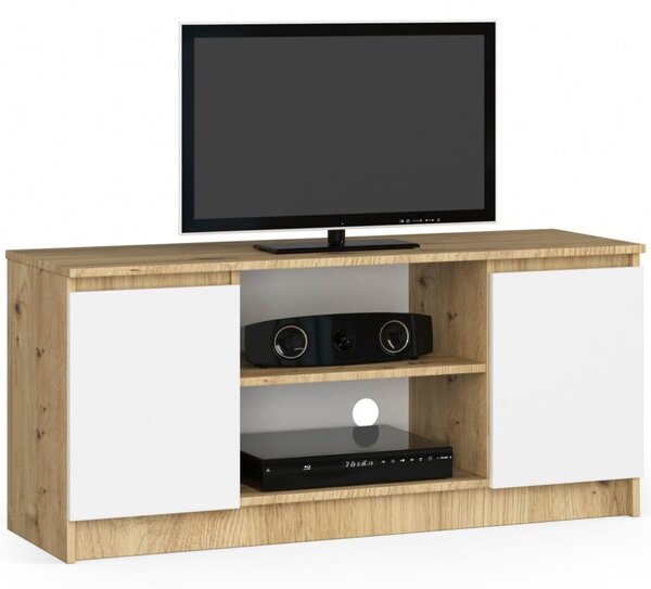 TV szekrény, 2 ajtós, középső polccal, 120x40x55 cm, média tároló, artisan tölgy fehér