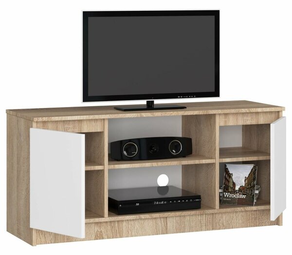 PAL TV szekrény 2 ajtóval, középső polccal, 120x40x55 cm, modern design, sonoma tölgy fehér