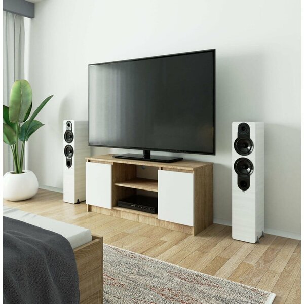 PAL TV szekrény 2 ajtóval, középső polccal, 120x40x55 cm, modern design, sonoma tölgy fehér
