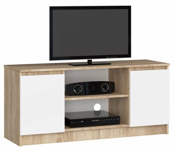 PAL TV szekrény 2 ajtóval, középső polccal, 120x40x55 cm, modern design, sonoma tölgy fehér