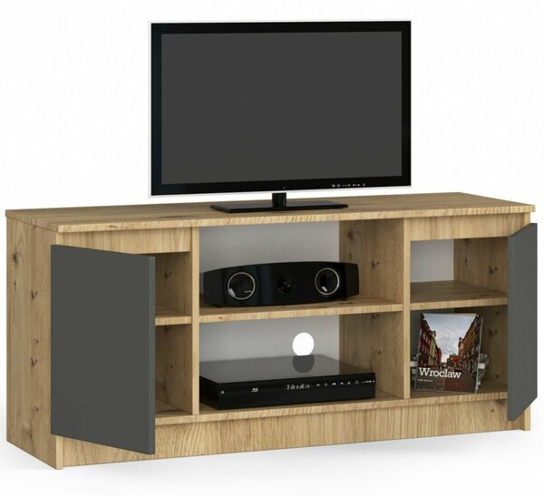 TV szekrény, 2 ajtós, középső polccal, 120x40x55 cm, modern design, artisan szürke tölgy