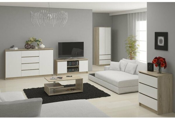 PAL TV szekrény 2 ajtóval, középső polccal, 120x40x55 cm, modern design, sonoma tölgy fehér