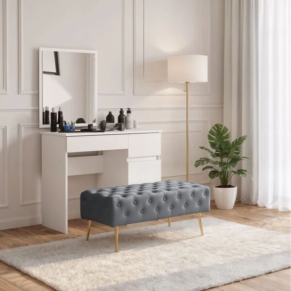 Monaco padkő, bársonnyal kárpitozott, pad típusú, fém lábak, 100x42x41 cm, szürke