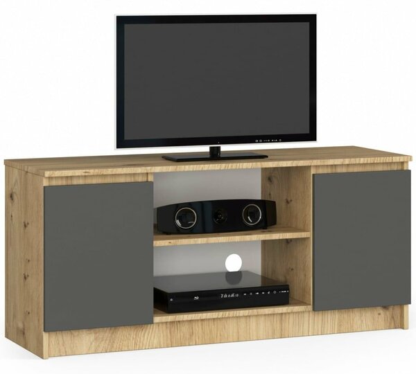TV szekrény, 2 ajtós, középső polccal, 120x40x55 cm, modern design, artisan szürke tölgy