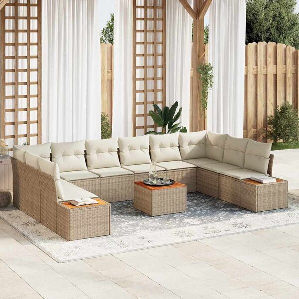 VidaXL Kerti Kanapé Szett párnával 10 pcs Beige és krém Polyrattan