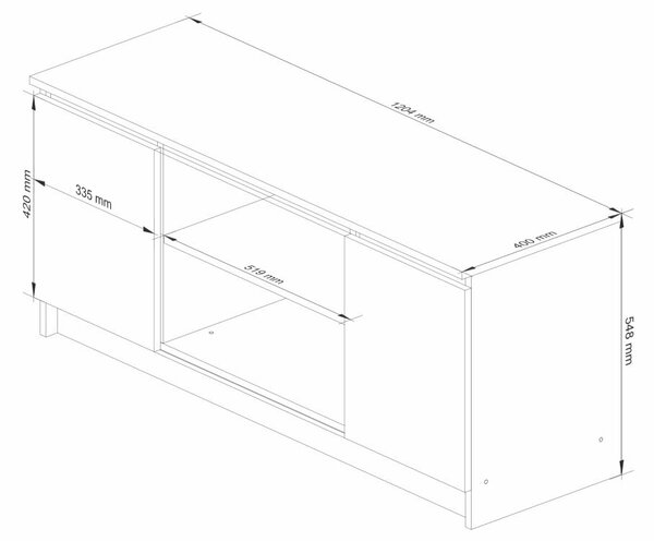 PAL TV szekrény 2 ajtóval, középső polccal, 120x40x55 cm, modern design, sonoma tölgy fehér