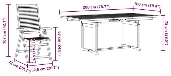 VidaXL Kert étkező szett 5 pcs Barna Tömör Akácfa