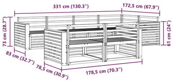 VidaXL Kültéri kanapé szett 7 pcs Természetes Tömör Akácfa