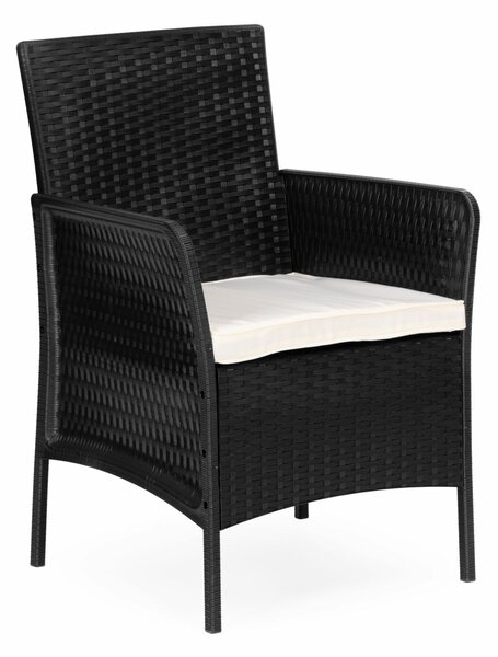 4 személyes fekete polyrattan hatású kerti bútor szett üveglapos asztallal