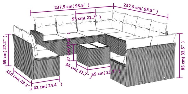 VidaXL Polyrattan Kerti Ülőgarnitúra - 12 részes - Bézs