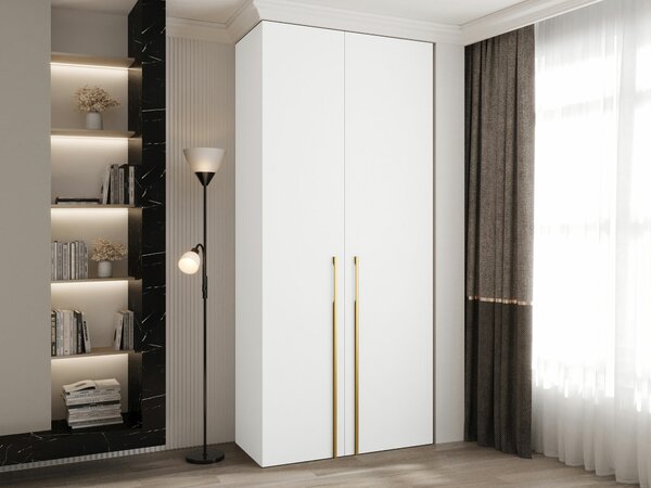 Gardróbszekrény Hartford 569, Laminált forgácslap, 246x110x42cm, Aranysárga, Fehér