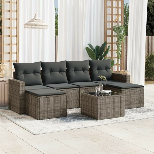 VidaXL Polyrattan Kerti Ülőgarnitúra - 7 részes - Szürke