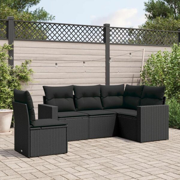 VidaXL 5 részes fekete polyrattan kerti kanapészett párnákkal