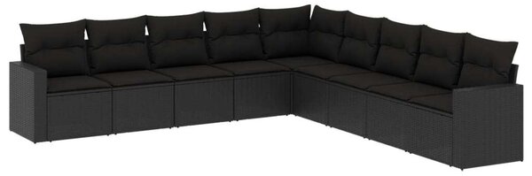 VidaXL Polyrattan Kerti Ülőgarnitúra - 9 részes - Fekete