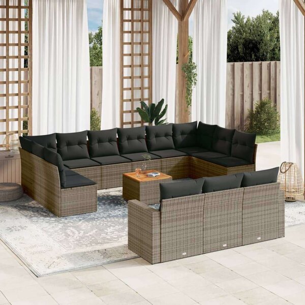 VidaXL Polyrattan Kerti Ülőgarnitúra - 14 részes - Szürke