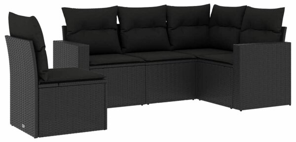 VidaXL 5 részes fekete polyrattan kerti kanapészett párnákkal