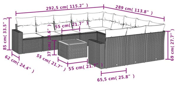 VidaXL Polyrattan Kerti Ülőgarnitúra - 12 részes - Bézs