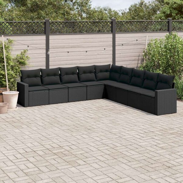 VidaXL Polyrattan Kerti Ülőgarnitúra - 9 részes - Fekete
