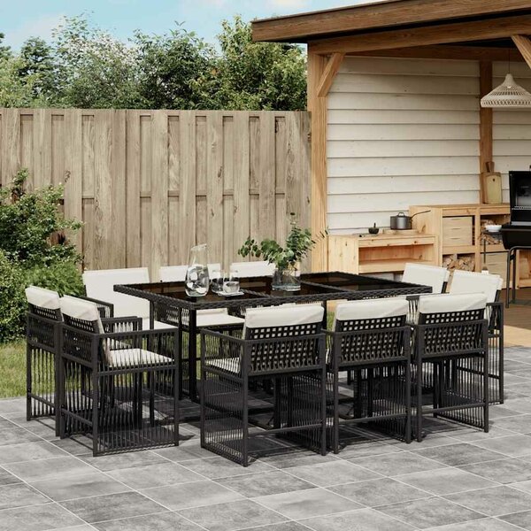 VidaXL Polyrattan Kerti Étkezőgarnitúra - 11 részes - Fekete