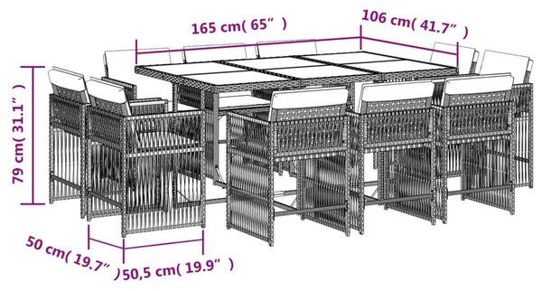 VidaXL Polyrattan Kerti Étkezőgarnitúra - 11 részes - Fekete