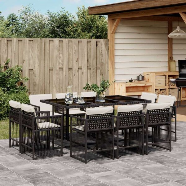 VidaXL Polyrattan Kerti Étkezőgarnitúra - 11 részes - Fekete