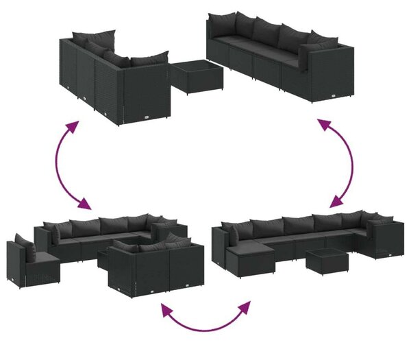 VidaXL Polyrattan Kerti Ülőgarnitúra - 8 részes - Fekete